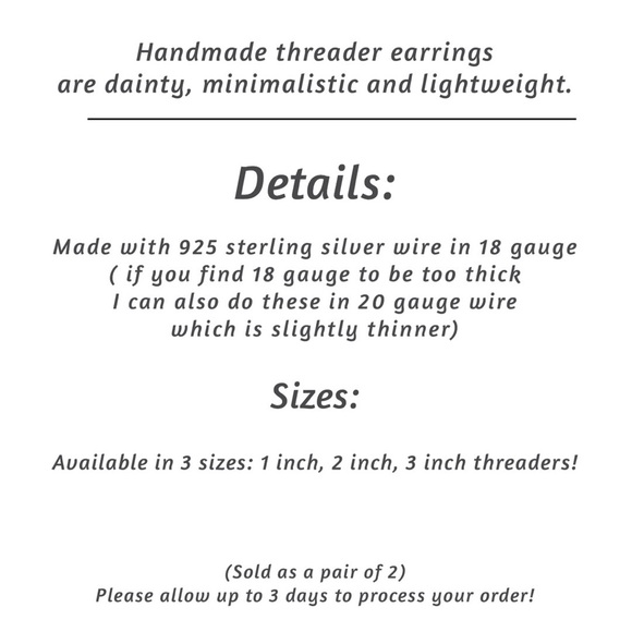 2 inch Arch threader earrings in 925 sterling silver, handmade earrings - Picture 5 of 6